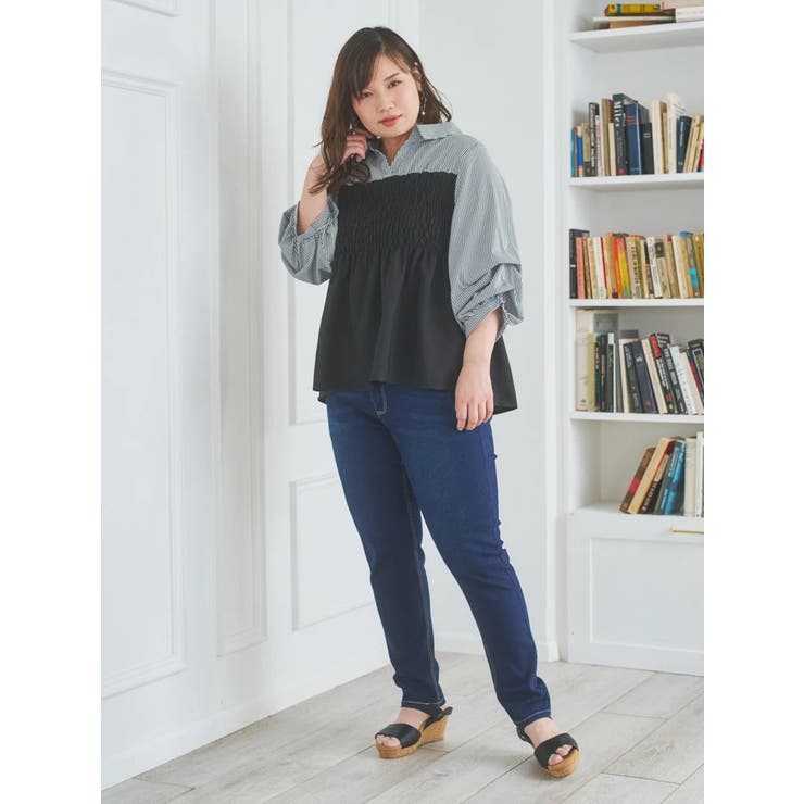 【人気商品！】 ストライプ柄シャツドッキングトップス[品番：PLMW0014115]｜Re ワンピース
