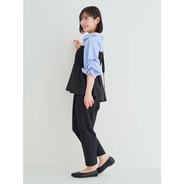 ストライプ柄シャツドッキングトップス[品番：PLMW0014115]｜Re