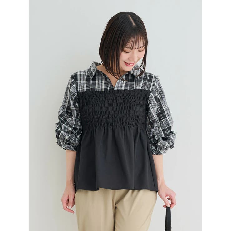 チェック柄シャツドッキングトップス[品番：PLMW0014230]｜Re