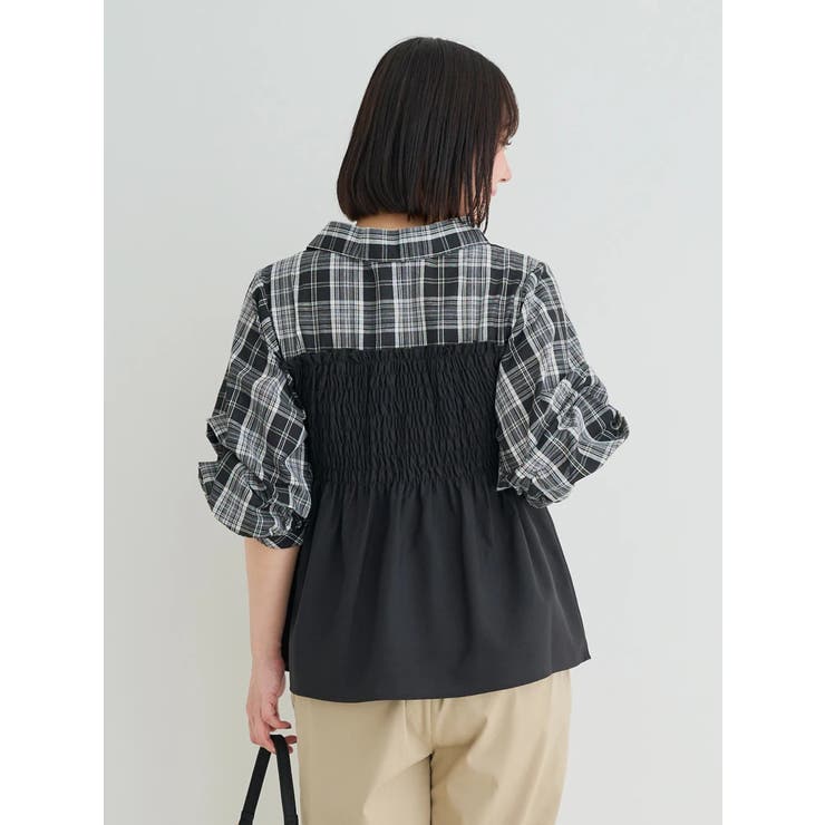 チェック柄シャツドッキングトップス[品番：PLMW0014230]｜Re
