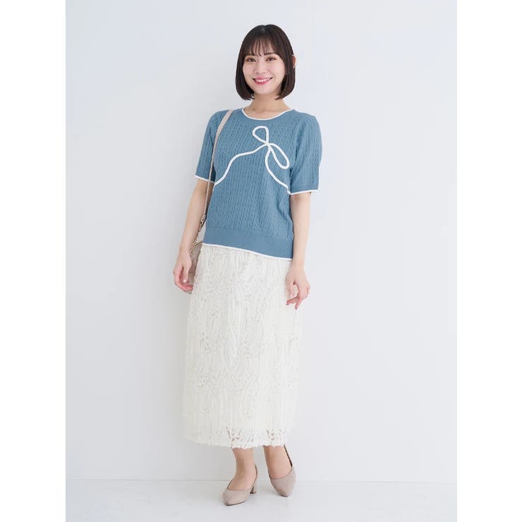 5分袖リボン刺繍トップス[品番：PLMW0013979]｜Re-J＆SUPURE（リ