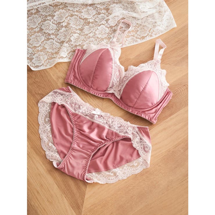 ピンク | [D85-H95］【脇高】バイカラーレースブラ＆ショーツ(モールドカップ) | Re-J＆SUPURE