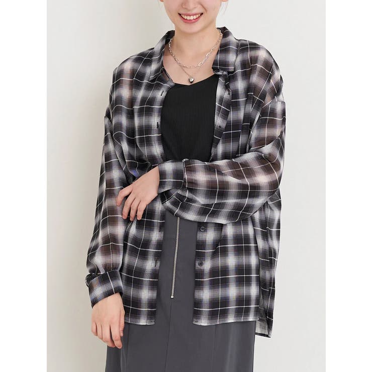 SET]チェック柄シアーシャツ×タンクトップ[品番：PLMW0014382
