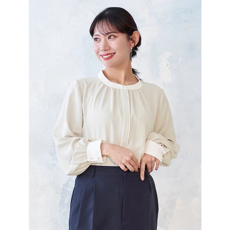 グレー | ラクケア 配色パイピングブラウス | Re-J＆SUPURE