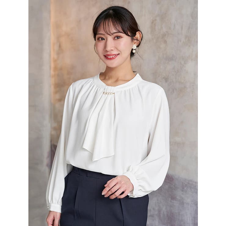 白 | 【マルチWAY】ラクケア パールアクセサリー付きボウタイブラウス | Re-J＆SUPURE