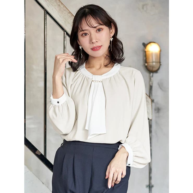 グレー | 【マルチWAY】ラクケア パールアクセサリー付きボウタイブラウス | Re-J＆SUPURE