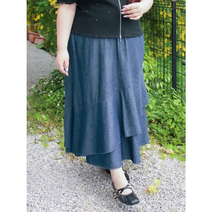 紺 | 【Kannaコラボ】デニムラッフルスカート | Re-J＆SUPURE
