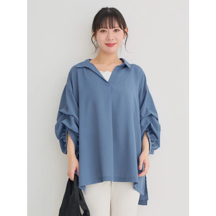 青 | 袖タックスキッパーシャツチュニック | Re-J＆SUPURE