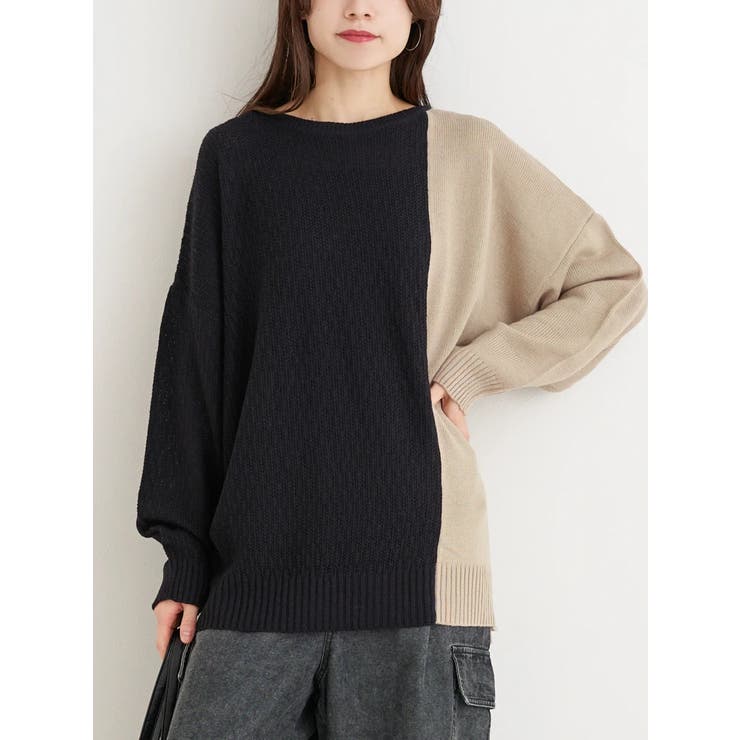 黒 | 配色ニットプルオーバー | Re-J＆SUPURE