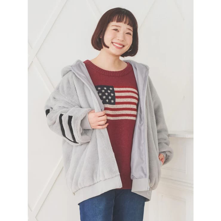 淡グレー | バックロゴフェイクファーパーカーブルゾン | Re-J＆SUPURE