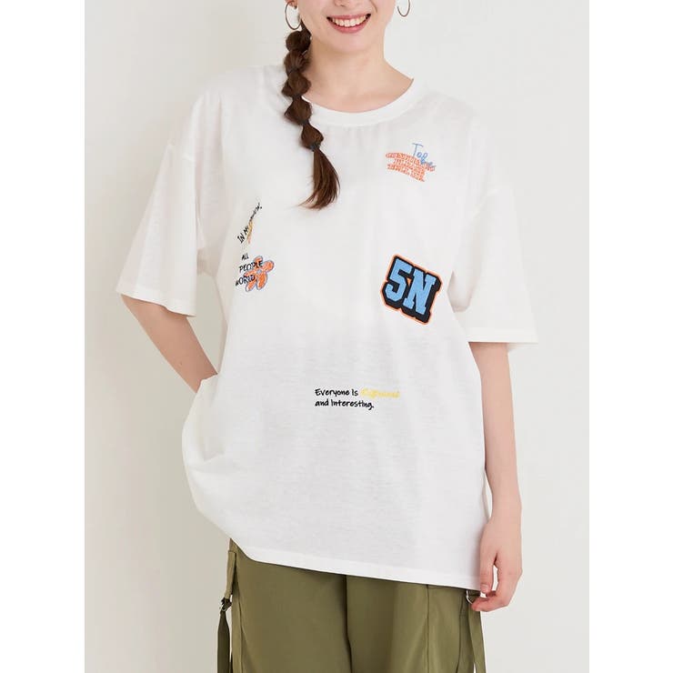 オフホワイト | ワッペン×刺繍ロゴTシャツ | Re-J＆SUPURE
