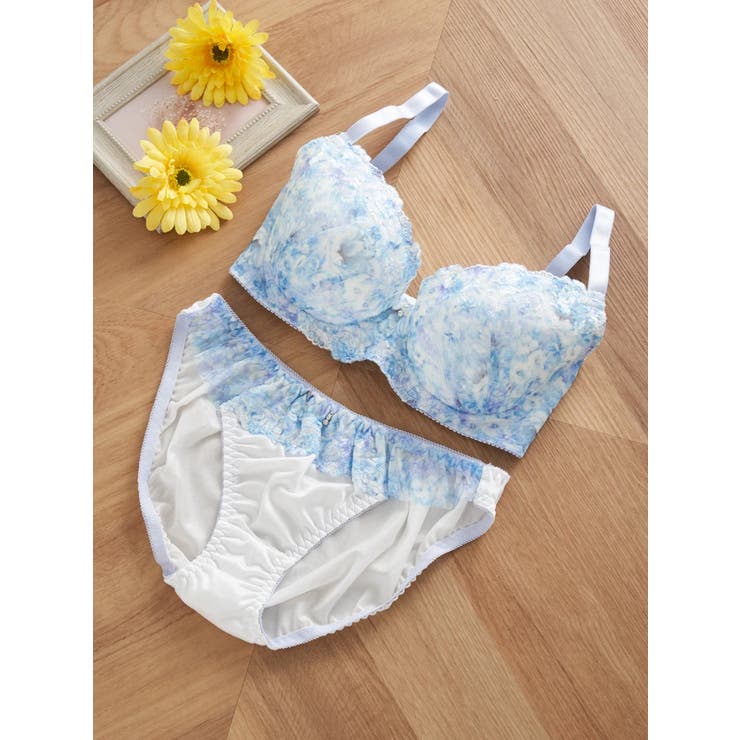 青 | [D85-I95]ロージーフラワープリントブラ＆ショーツ(バイリーンカップ) | Re-J＆SUPURE