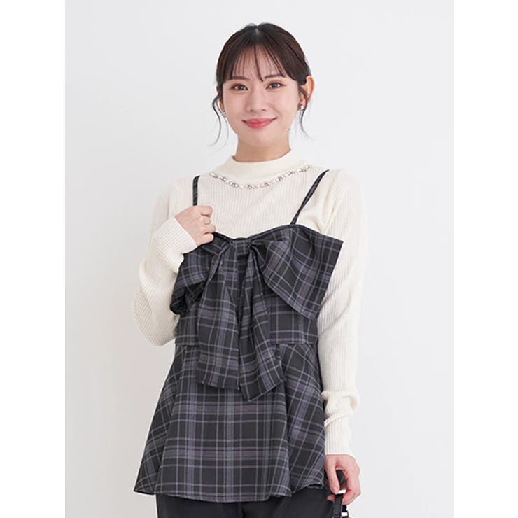 チェック柄リボンビスチェ[品番：PLMW0014747]｜Re-J＆SUPURE（リ