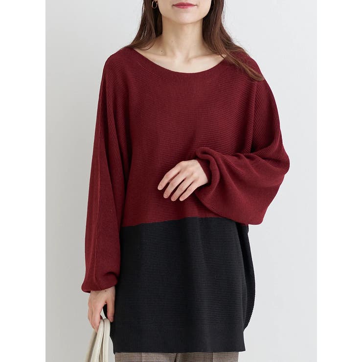 ワイン | 畦編み切り替えドルマンニットトップス | Re-J＆SUPURE