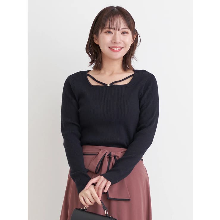 黒 | ビジュー付きネックストリングトップス | Re-J＆SUPURE