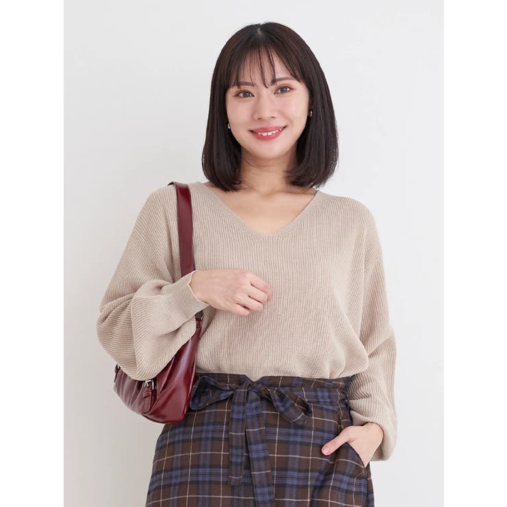 ベージュ | 畦編み袖ボリュームニットトップス | Re-J＆SUPURE