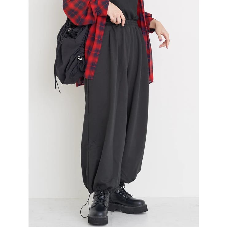 黒 | 裾ドロストスウェットワイドパンツ | Re-J＆SUPURE