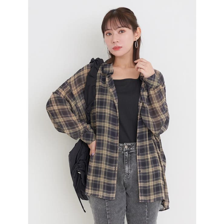 SET]チェック柄シアーシャツ×タンクトップ[品番：PLMW0014725]｜Re