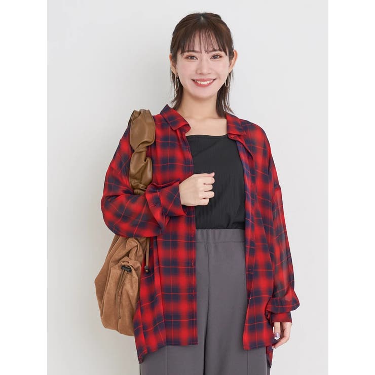 SET]チェック柄シアーシャツ×タンクトップ[品番：PLMW0014725