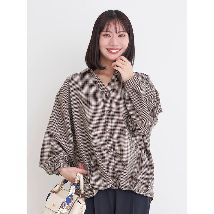 チェック柄バックレースアップスキッパーシャツ | Re-J＆SUPURE | 詳細画像1 