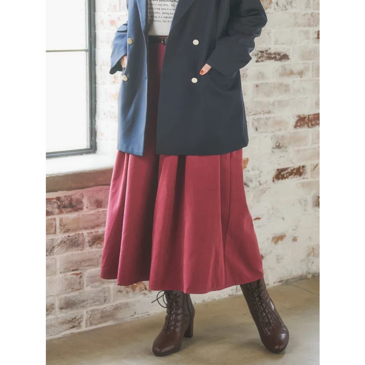 赤 | ベルト付きピーチ起毛タックワイドパンツ | Re-J＆SUPURE