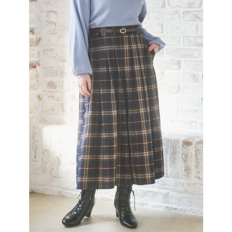 ベルト付きチェック柄タックワイドパンツ | Re-J＆SUPURE | 詳細画像1 