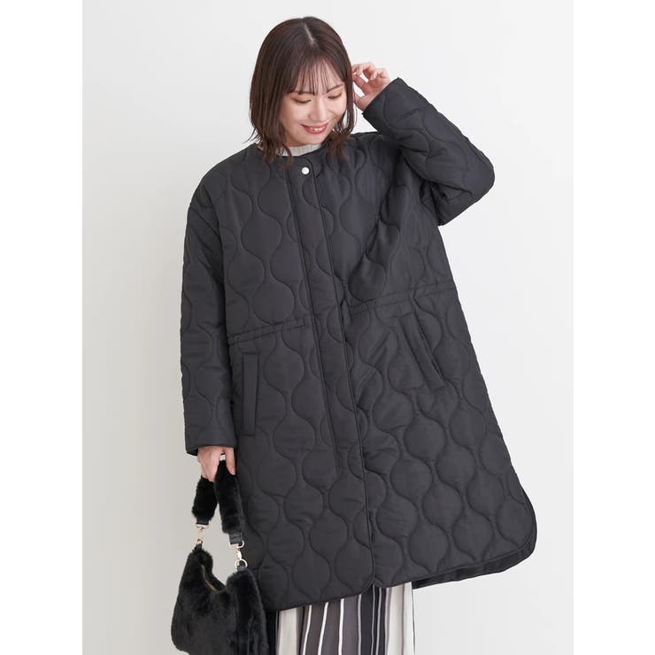 黒 | ひょうたんステッチキルトロングコート | Re-J＆SUPURE