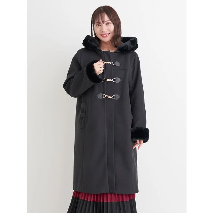 黒 | ビット付きフェイクファーロングコート | Re-J＆SUPURE