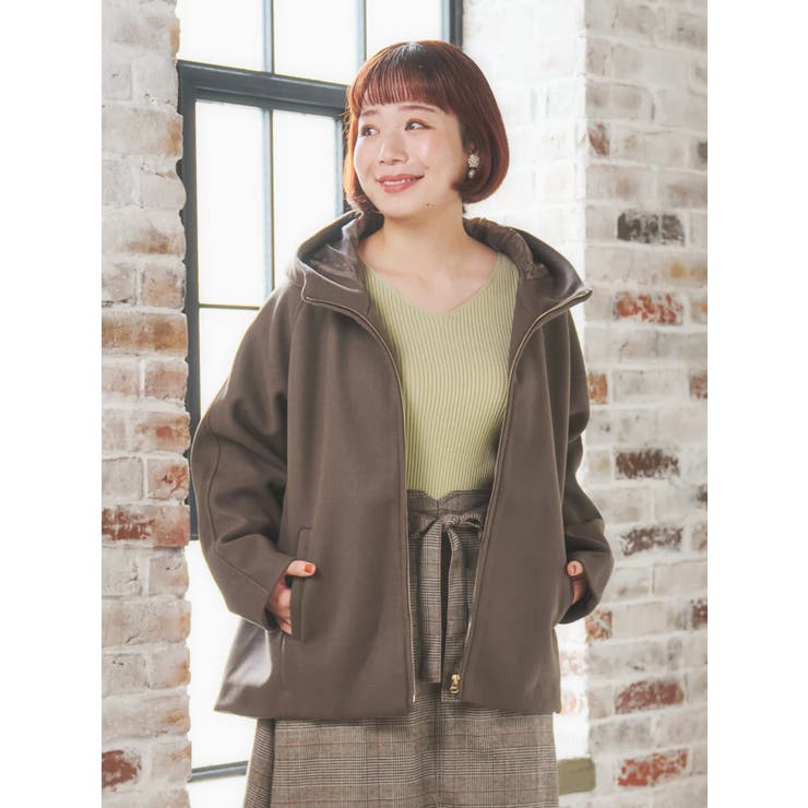 モカ茶 | フェイクウールジップアップショートジャケット | Re-J＆SUPURE