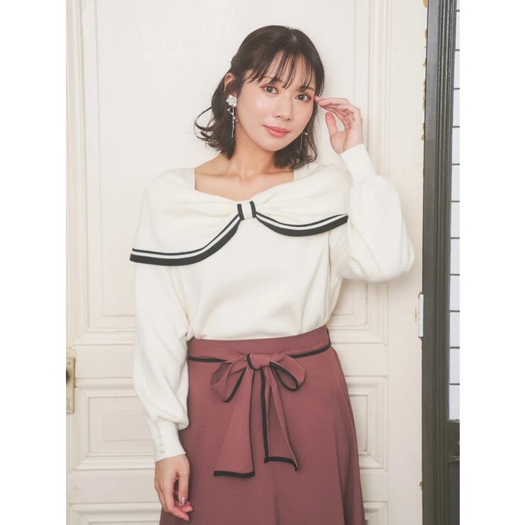 オフホワイト | 配色リボンケーププルオーバー | Re-J＆SUPURE