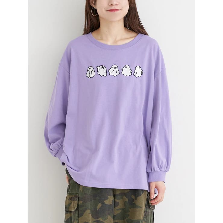 紫 | オバケ刺繍ロングTシャツ | Re-J＆SUPURE