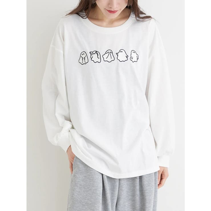 アイボリー | オバケ刺繍ロングTシャツ | Re-J＆SUPURE