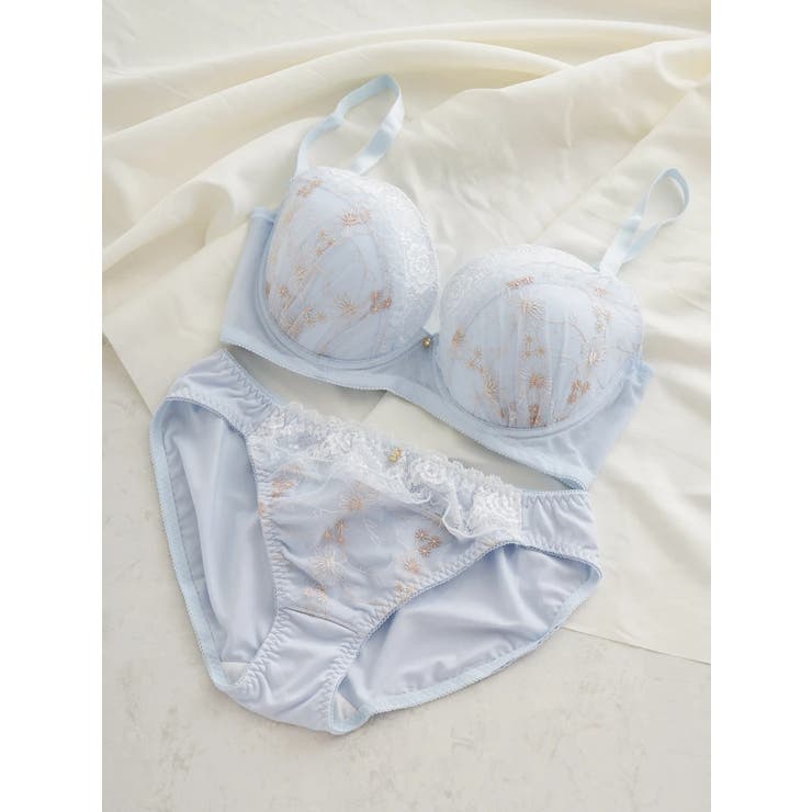 サックス | 【脇高】[D85-H95］フェミニンレースブラ＆ショーツ(モールドカップ) | Re-J＆SUPURE