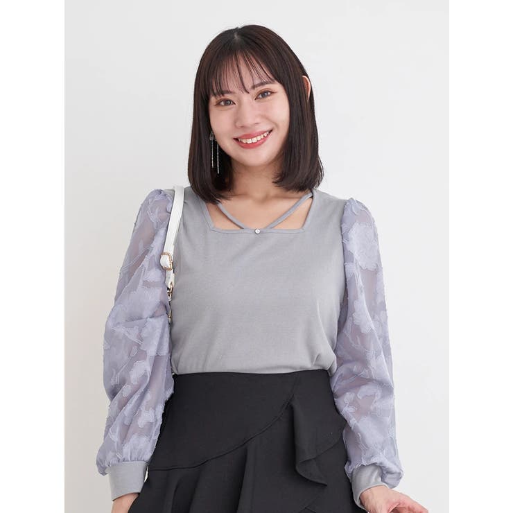 スクエアネック袖花柄シアープルオーバー | Re-J＆SUPURE | 詳細画像2 