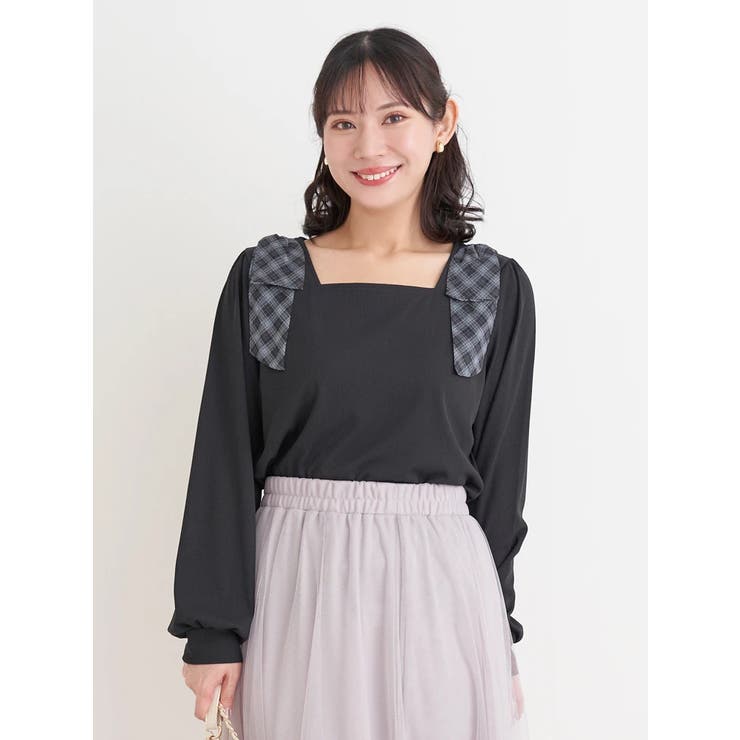 チェック柄ショルダーリボントップス | Re-J＆SUPURE | 詳細画像1 
