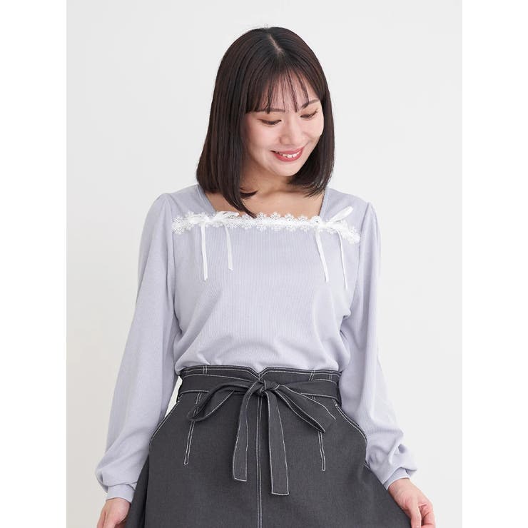 青 | レース×リボンスクエアネックトップス | Re-J＆SUPURE