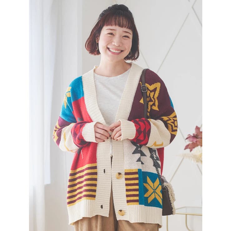 オルテガ柄ニットカーディガン | Re-J＆SUPURE | 詳細画像2 