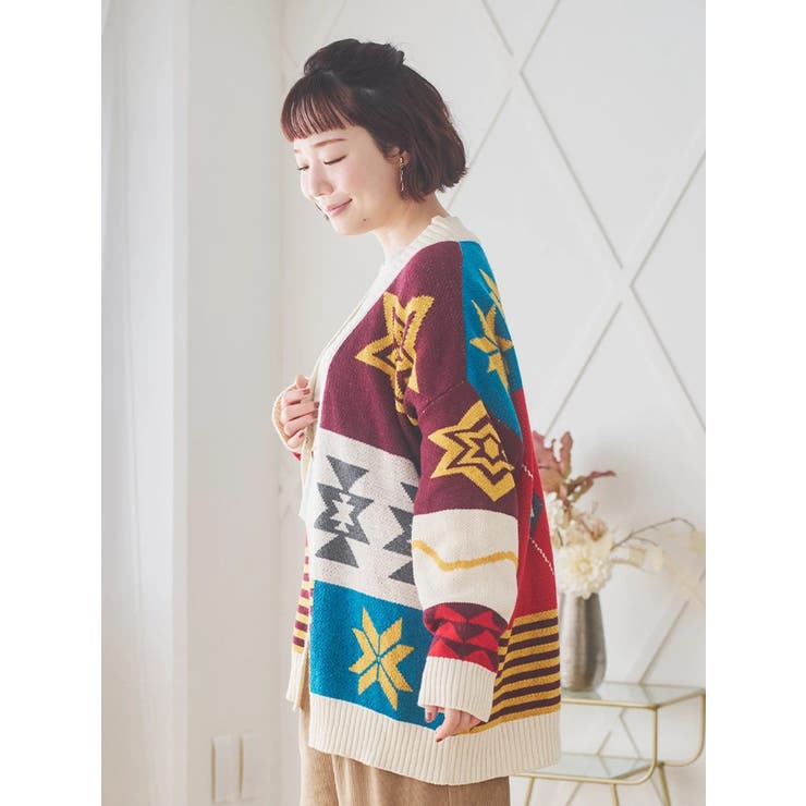 オルテガ柄ニットカーディガン | Re-J＆SUPURE | 詳細画像3 