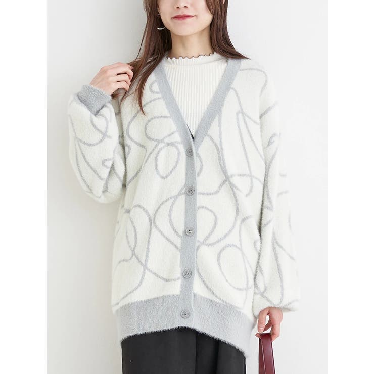 グレー | ラインジャガードフェザーニットカーディガン | Re-J＆SUPURE