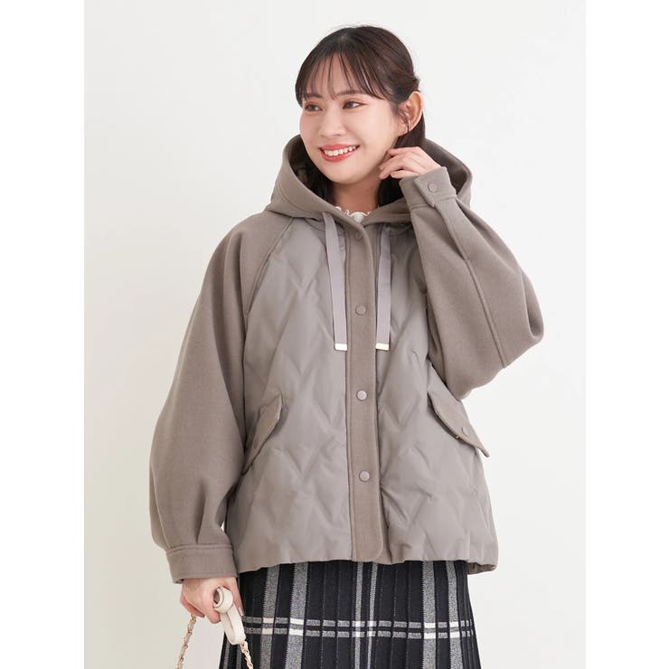 モカ茶 | ウール切り替えフードダウンジャケット | Re-J＆SUPURE
