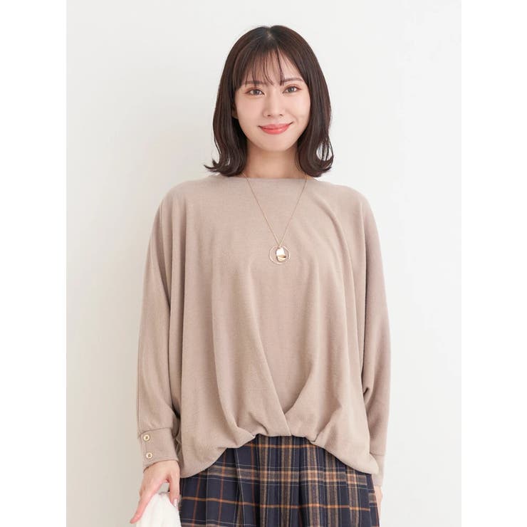 ベージュ | アクセサリー付き裾タックドルマンプルオーバー | Re-J＆SUPURE