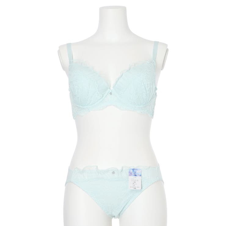 サックス | [D85-H95］フェミニンレースブラ＆ショーツ(モールドカップ) | Re-J＆SUPURE