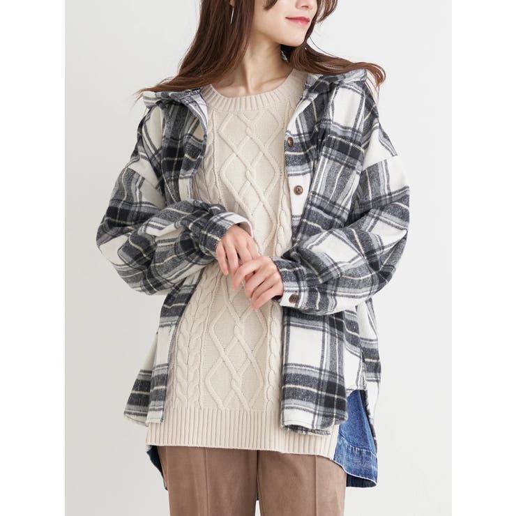 オフホワイト | シャギーチェックフード付きシャツ | Re-J＆SUPURE