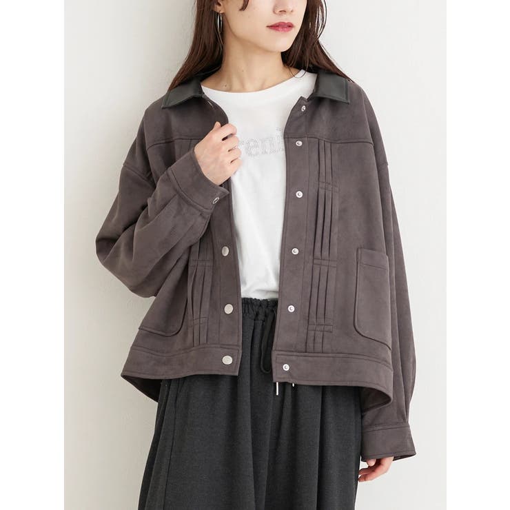 黒 | 【WEB限定】フェイクレザー襟スエードポンチジャケット | Re-J＆SUPURE