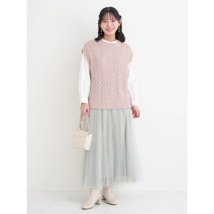 [SET]ケーブルニットベスト×バンドカラーシャツ | Re-J＆SUPURE | 詳細画像3 