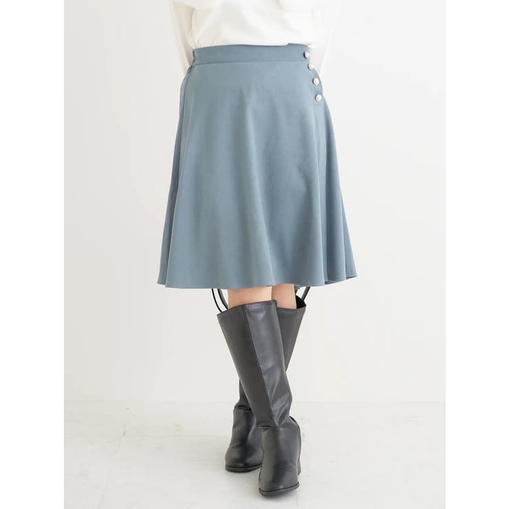 青 | パールボタンフレア膝丈スカート | Re-J＆SUPURE