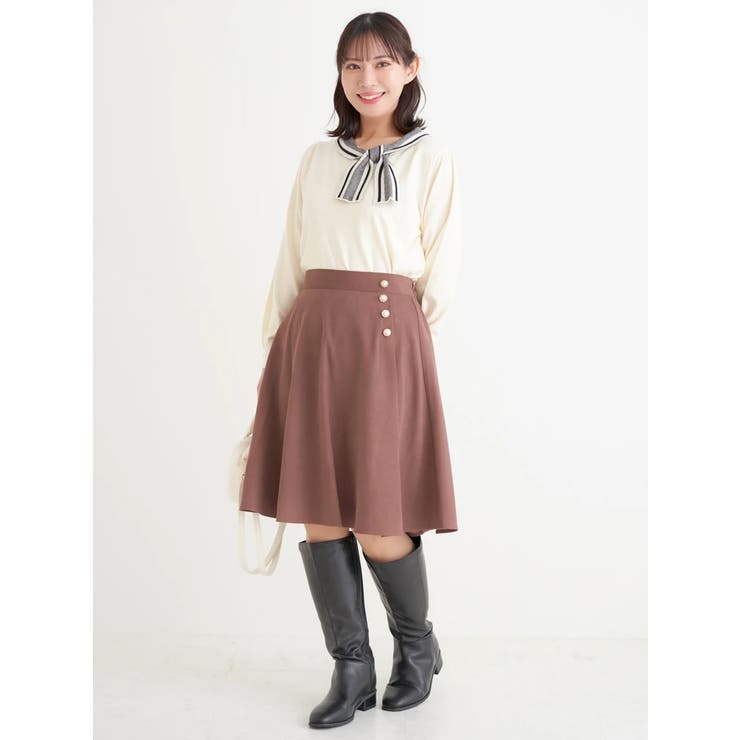 パールボタンフレア膝丈スカート | Re-J＆SUPURE | 詳細画像4 