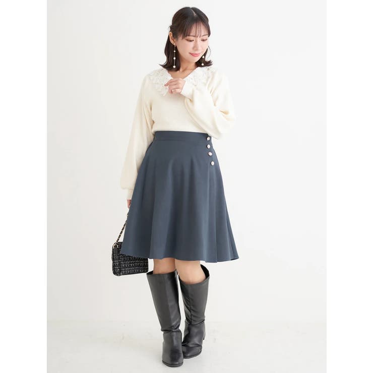 パールボタンフレア膝丈スカート | Re-J＆SUPURE | 詳細画像20 