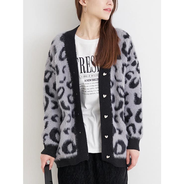 グレー | 【WEB限定】レオパード柄シャギーニットカーディガン | Re-J＆SUPURE