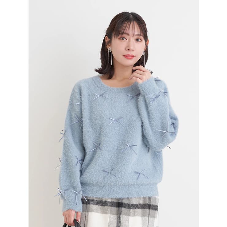青 | プチリボンフェザーニットプルオーバー | Re-J＆SUPURE